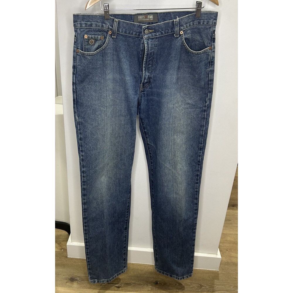 Mens ROOTS Wash  Blue Premium Denim Boot Cut Jeans 38X 34  Exact‎ Perfect!